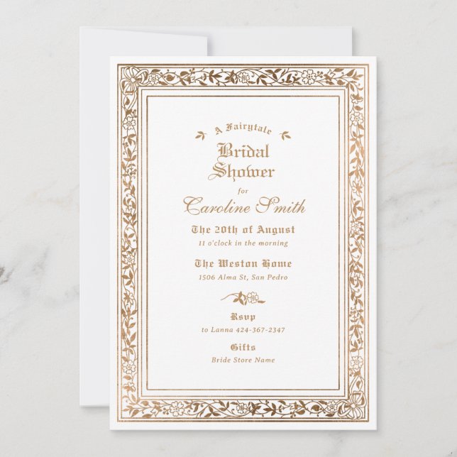 A Fairytale White Gold Bridal Shower Invitation (Front)