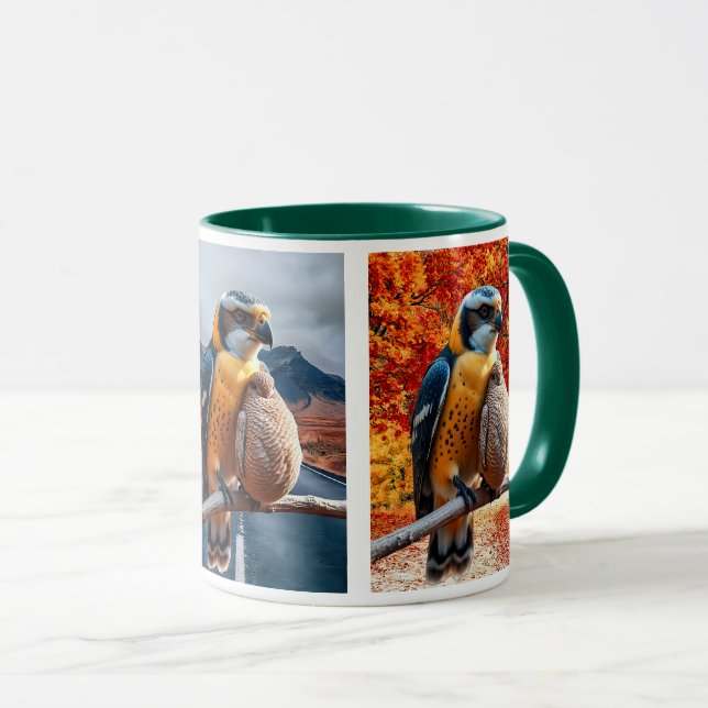 A falcon and its small one point the horizon. mug (Front Right)