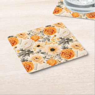A Fall Floral Series Design 1 Square Paper Coaster