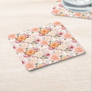 A Fall Floral Series Design 2 Square Paper Coaster