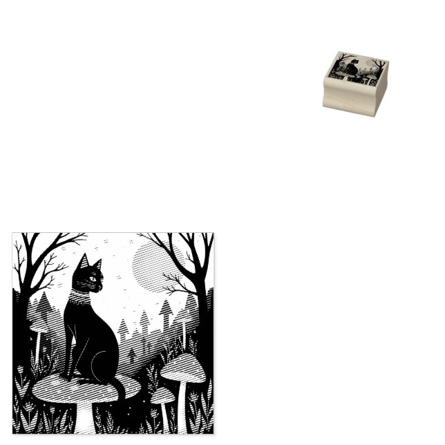 A Familiar Black Cat And Toadstools Halloween 2 Rubber Stamp (Stamped)
