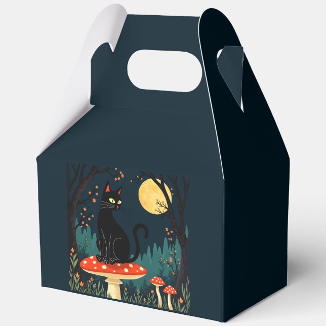 A Familiar Black Cat And Toadstools Halloween 3 Favour Box (Front)