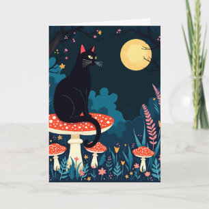 A Familiar Black Cat And Toadstools Halloween 4 Holiday Card