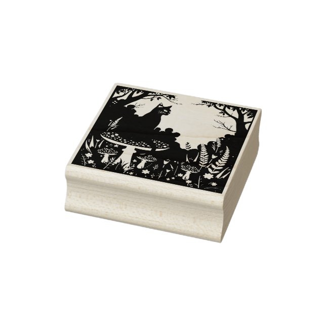 A Familiar Black Cat And Toadstools Halloween 4 Rubber Stamp (Stamp)