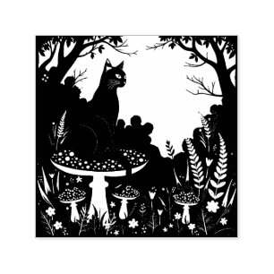 A Familiar Black Cat And Toadstools Halloween 4 Self-inking Stamp