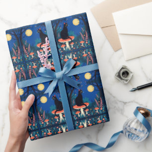 A Familiar Black Cat And Toadstools Halloween 4 Wrapping Paper