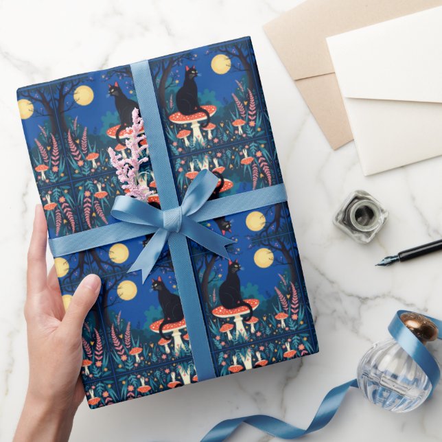 A Familiar Black Cat And Toadstools Halloween 4 Wrapping Paper (Gifting)