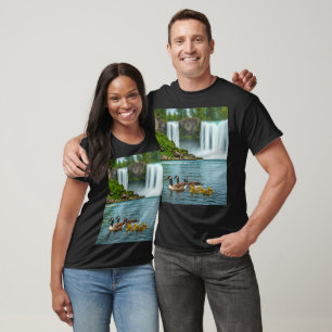 A Family of Geese by the Waterfall T-Shirt Design.