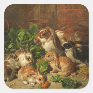 A Family of Rabbits by Alfred Richardson Barber Square Sticker