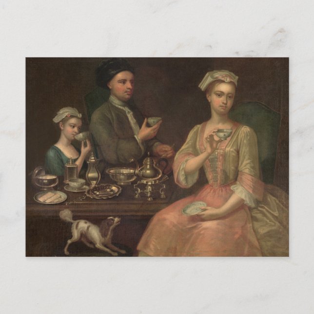A Family of Three at Tea, c.1727 Postcard (Front)