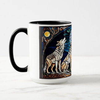 A family of wolves howling at the moon mug