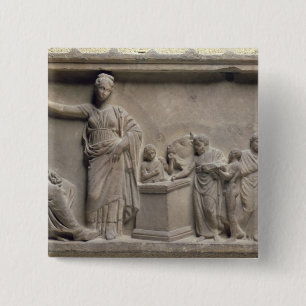 A family sacrificing a bull to Asclepius 15 Cm Square Badge