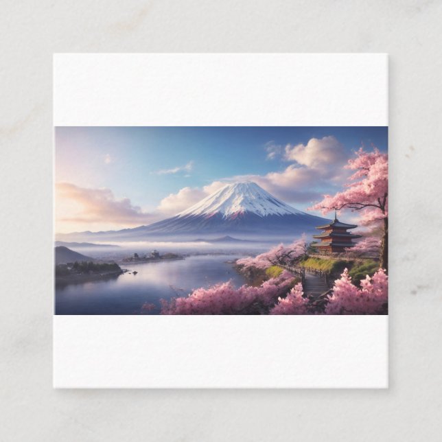A Fantastic Oil Painting of Mount Fuji Square Business Card (Front)