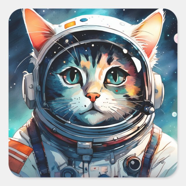 A fantasy cat astronaut  square sticker (Front)