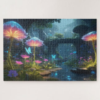 A fantasy garden with bioluminescent flowers jigsaw puzzle