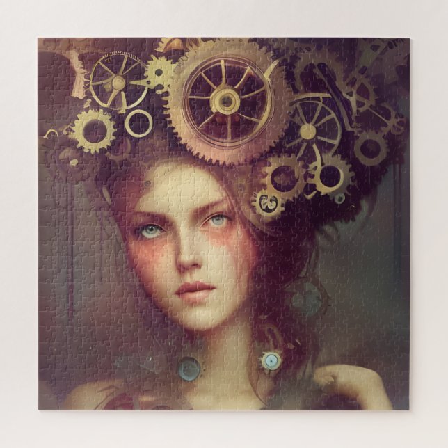 A fantasy woman with steampunk gears on her head jigsaw puzzle (Vertical)