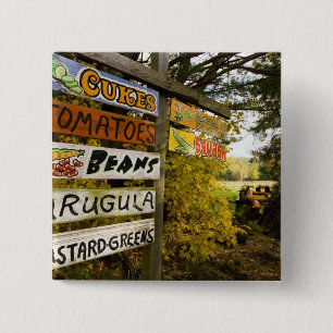 A farm stand in Holderness, New Hampshire. 15 Cm Square Badge