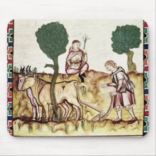 A farmer teaching his son to plough a field mouse pad