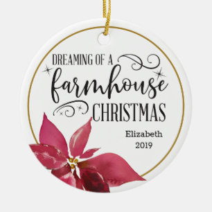A Farmhouse Christmas Poinsettia Ceramic Ornament