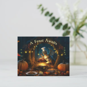 A Feast Awaits - Enchanted Thanksgiving Gathering Holiday Postcard