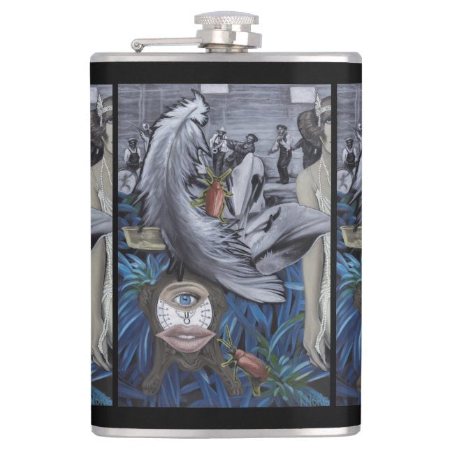 "A Feather and a Scale" Vinyl Wrapped Flask (Front)