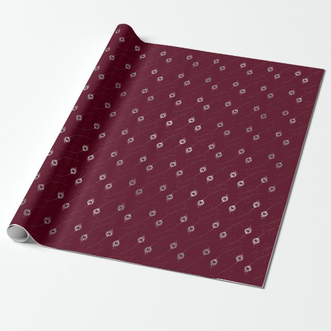 A Feather of a Peacock  Burgundy Silver Wrapping Paper (Unrolled)