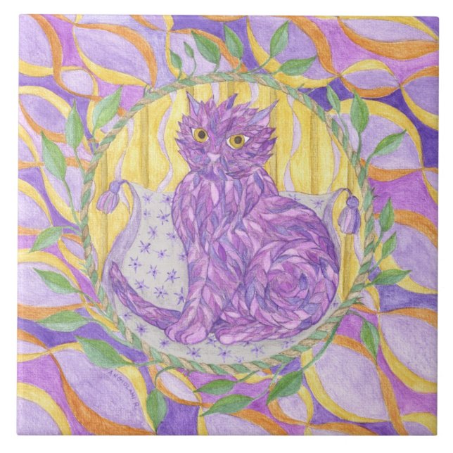 A Feathered Cat Ceramic Tile (Front)