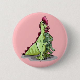 A Female Hadrosaurus Holding A Doll. 6 Cm Round Badge