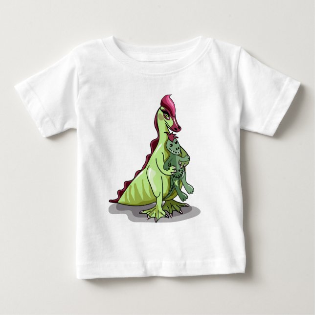 A Female Hadrosaurus Holding A Doll. Baby T-Shirt (Front)