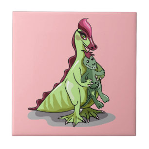 A Female Hadrosaurus Holding A Doll. Ceramic Tile