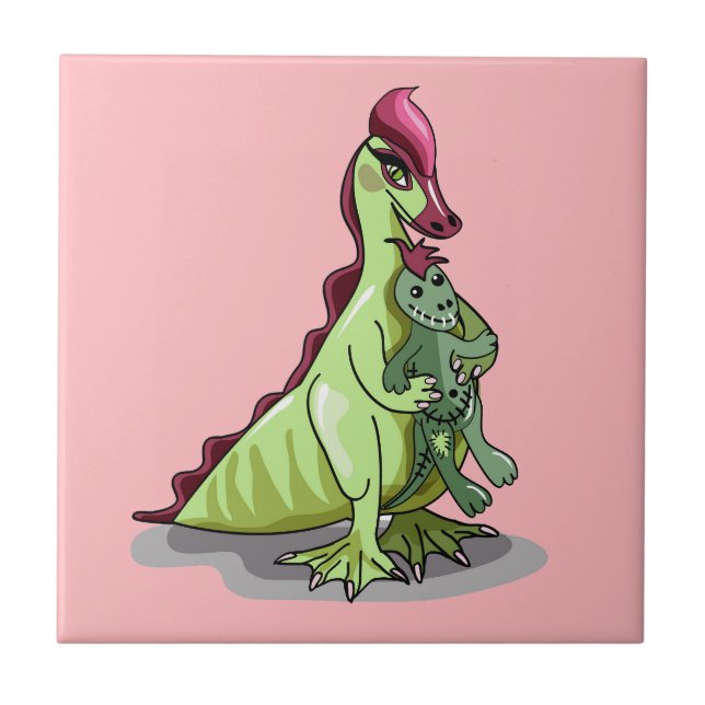 A Female Hadrosaurus Holding A Doll. Ceramic Tile (Front)