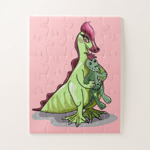 A Female Hadrosaurus Holding A Doll. Jigsaw Puzzle
