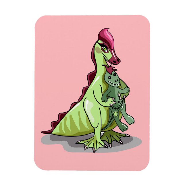 A Female Hadrosaurus Holding A Doll. Magnet (Vertical)