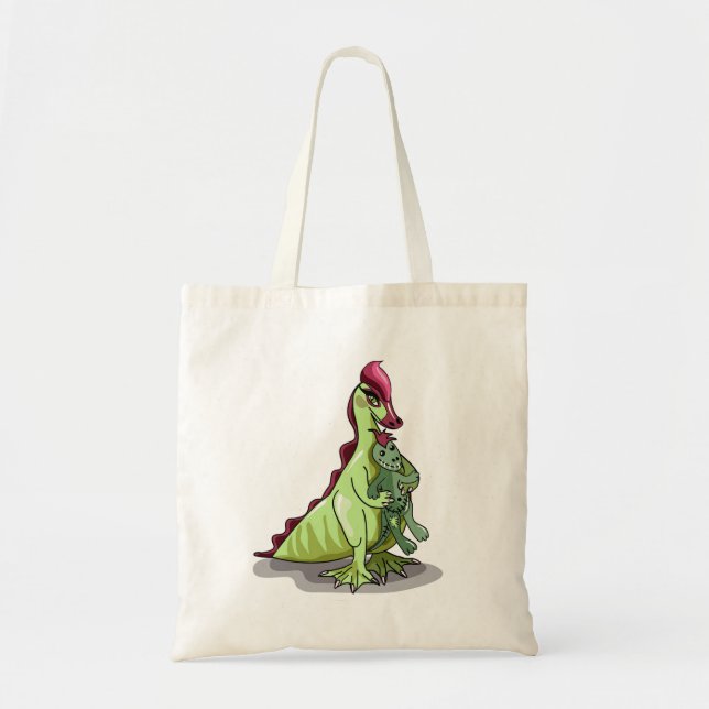 A Female Hadrosaurus Holding A Doll. Tote Bag (Front)