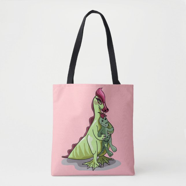 A Female Hadrosaurus Holding A Doll. Tote Bag (Front)