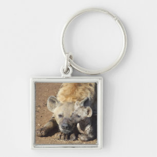 A female Spotted Hyena and her cub, Kruger Key Ring