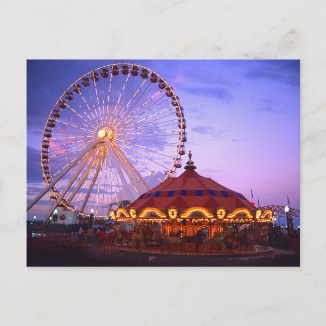 A ferris wheel and carousel at the Navy Pier in Postcard (Front)