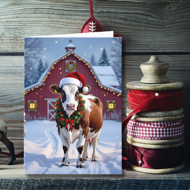 A Festive Cow in Santa Hat Country Christmas Card (Creator Uploaded)