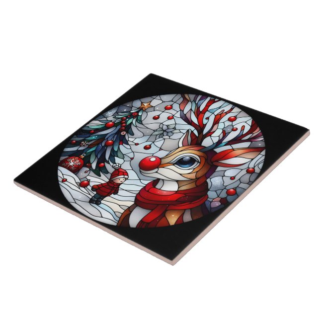 A festive encounter between child and reindeer ceramic tile (Side)