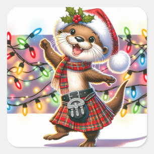 A Festive Scottish Christmas Otter Square Sticker