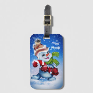 A festive snowman luggage tag
