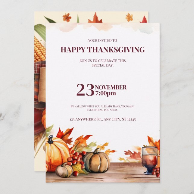 A FESTIVE THANKSGIVING INVITATION WITH A PUMPKIN  (Front/Back)