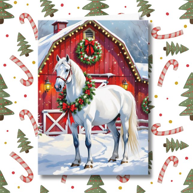 A Festive White Horse and Winter Barn Christmas Card (Creator Uploaded)