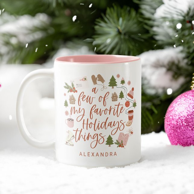 A Few of My Favourite Holiday Things Illustration Two-Tone Coffee Mug (A Few of My Favourite Holiday Things Illustration Two-Tone Coffee Mug)