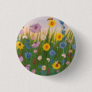 A field full of wild flowers 3 cm round badge