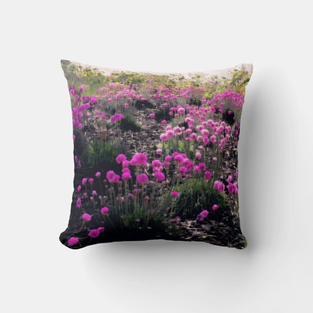A field of pink flowers cushion (Front)