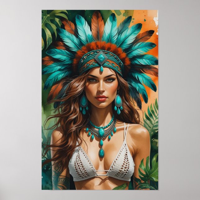 A Fierce Bohemian Woman in Teal and Rust Poster (Front)