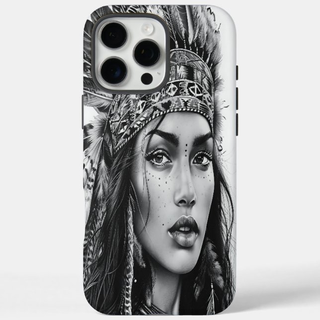 A fierce Indian girl warrior adorned with feathers Case-Mate iPhone Case (Back)
