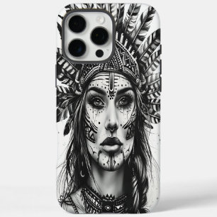 A fierce Indian girl warrior adorned with feathers iPhone 16 Pro Max Case