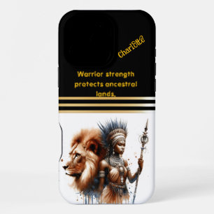 A fierce warrior stands strong beside a lion iPhone 16 pro max case